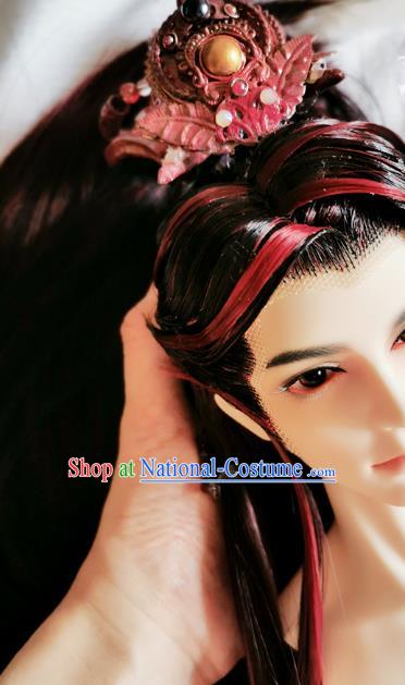 China BJD King Yan Red Wig Sheath Cosplay Swordsman Wigs Hair Accessories