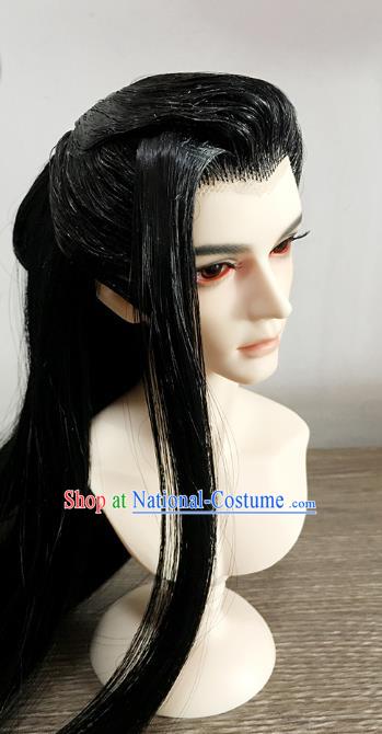 China BJD Noble Childe Wig Sheath Cosplay Ancient Swordsman Black Wigs Headwear