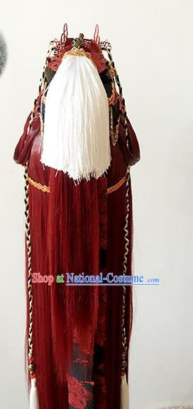 China Ancient Brown Wigs Handmade BJD Swordsman Wig Sheath Cosplay Game Character Hair Accessories