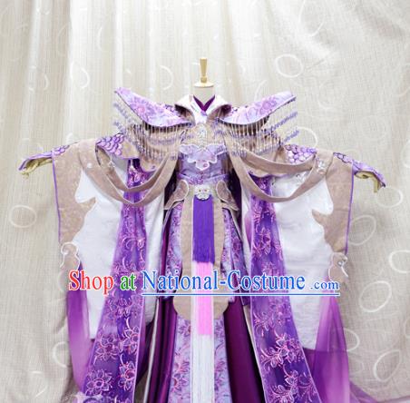 China Cosplay Fairy Princess Purple Dress Custom Traditional Ancient Swordswoman Costumes Queen Clothing