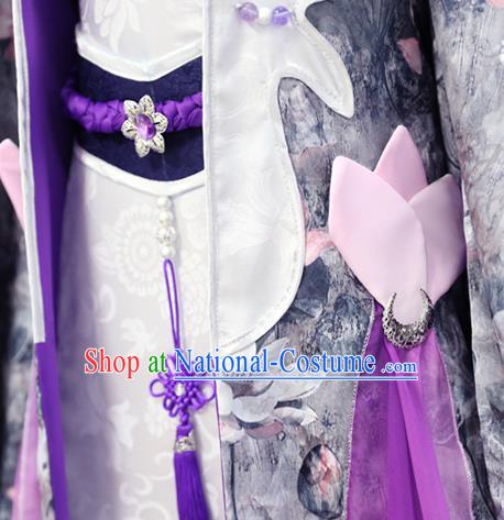 China Cosplay Swordswoman Purple Dress Clothing Custom Traditional Ancient Female Knight Su Huanzhen Costumes