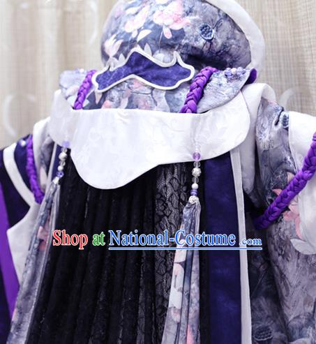 China Cosplay Swordswoman Purple Dress Clothing Custom Traditional Ancient Female Knight Su Huanzhen Costumes