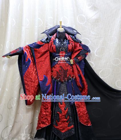 China Ancient Royal Highness Clothing Custom Professional Cosplay Swordsman Red Costumes Full Set