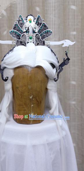 Cosplay Royal Highness White Wig Sheath Handmade China Ancient Chivalrous Lord Wigs and Headpieces