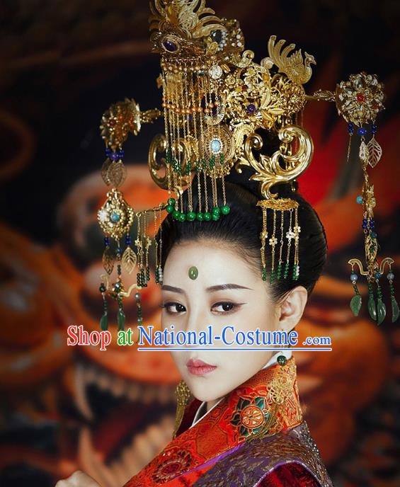 Chinese Traditional Court Consort Costumes Ancient Imperial Empress Embroidered Red Dress and Headdress