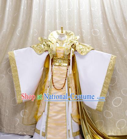 China Cosplay Empress Golden Dress Custom Clothing Traditional Ancient Chivalrous Queen Costumes Full Set