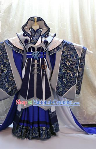 Cosplay Royal King Commander Costumes Custom China Ancient Swordsman Beiming Huangyuan Blue Clothing