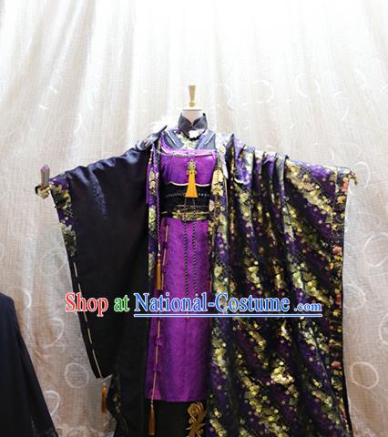 Cosplay Martial Arts Male Costumes Custom China Ancient Swordsman Purple Clothing