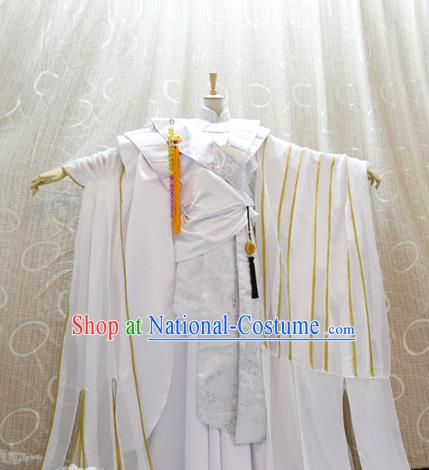 Cosplay Swordsman Monk White Costumes Custom China Ancient Warrior Clothing