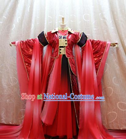 Cosplay King Asura Costumes Custom China Ancient Swordsman Lord Red Clothing