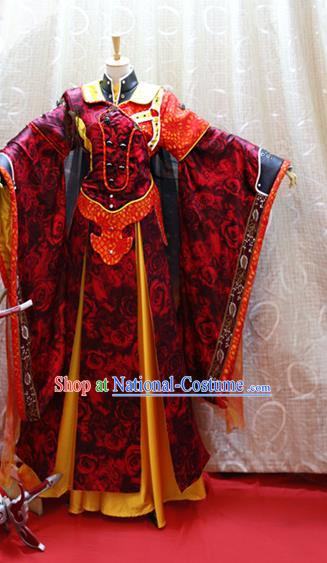 Cosplay Emperor Yinchuan Costumes Custom China Ancient Swordsman King Red Clothing