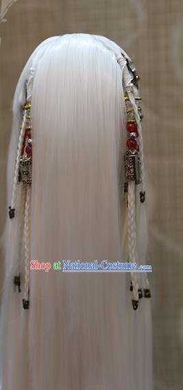 Cosplay BJD Monk White Wig Sheath Handmade China Ancient Swordsman Wigs Style and Headwear