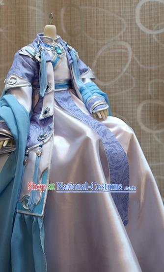 BJD Doll Childe Costumes Custom China Ancient Cosplay Swordsman Blue Clothing