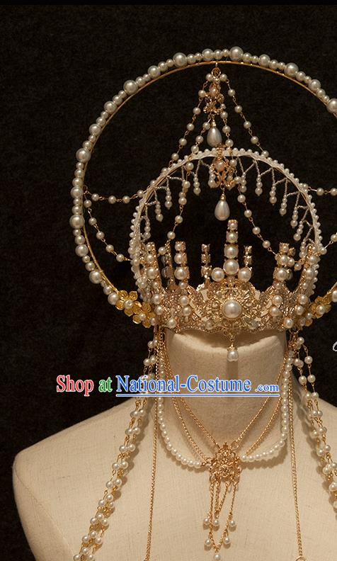 Handmade Tassel Hair Accessories Halloween Cosplay Goddess Pearls Royal Crown