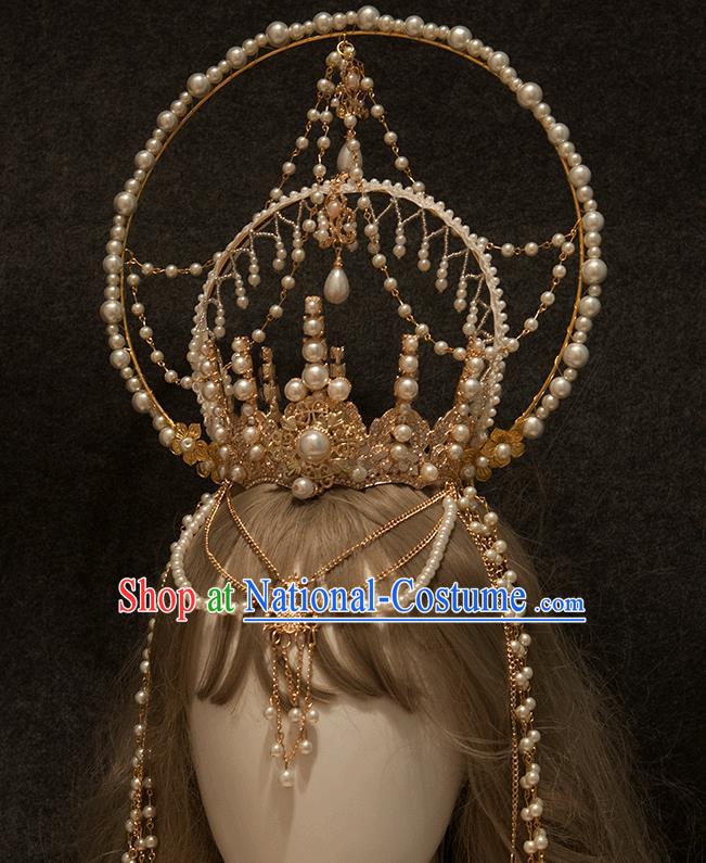 Handmade Tassel Hair Accessories Halloween Cosplay Goddess Pearls Royal Crown