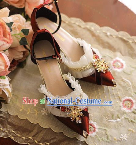 Halloween Cosplay Wine Red High Heels Shoes Custom Bride Wedding Shoes