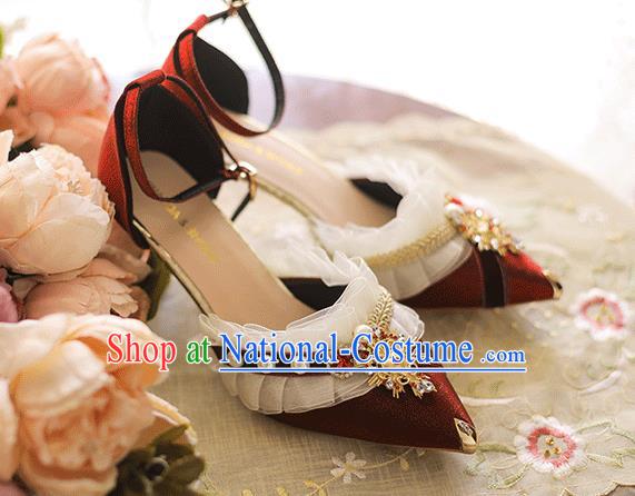 Halloween Cosplay Wine Red High Heels Shoes Custom Bride Wedding Shoes