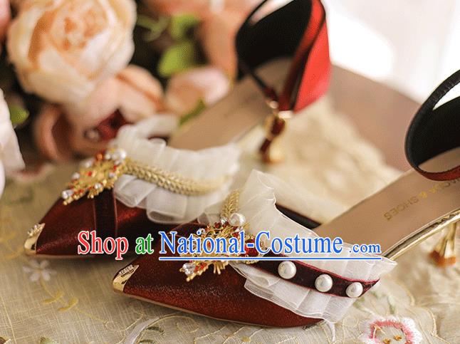 Halloween Cosplay Wine Red High Heels Shoes Custom Bride Wedding Shoes