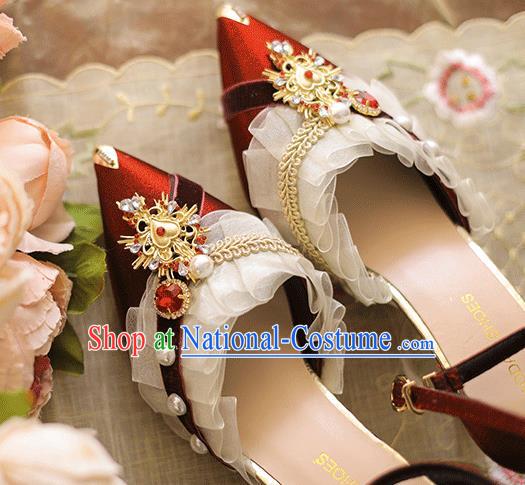 Halloween Cosplay Wine Red High Heels Shoes Custom Bride Wedding Shoes