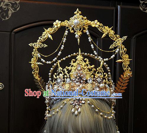 Handmade Gothic Queen Hair Accessories Headwear Halloween Cosplay Deluxe Golden Royal Crown