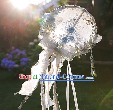 Handmade China Hanfu Palace Fans Classical Silk Fan Ribbon Round Fans