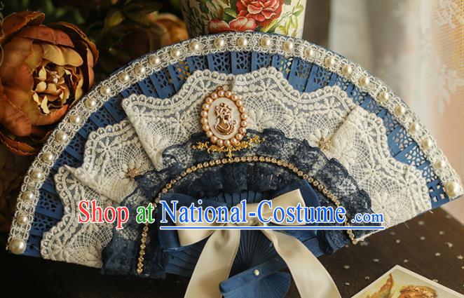 Handmade Pearls Lace Folding Fans Classical European Court Fan Victorian Era Retro Accordion