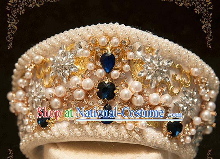 Halloween Cosplay Queen Deluxe Pearls Royal Crown Handmade Hair Accessories Stage Show Hat