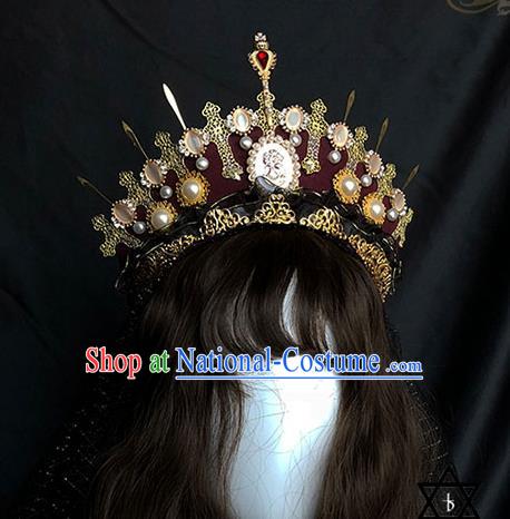 Halloween Cosplay Princess Retro Royal Crown Handmade Hair Accessories Stage Show Baroque Headwear