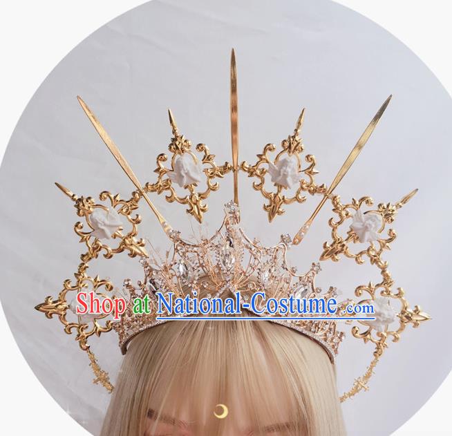 Handmade Angel Aureole and Golden Royal Crown Halloween Stage Show Headwear Cosplay Queen Hair Accessories