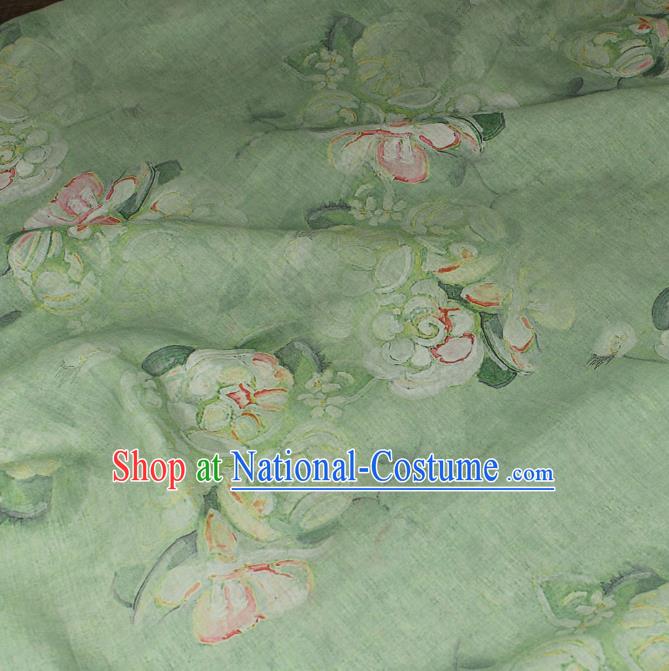 Asian Qipao Dress Light Green Flax Cloth Chinese Printing Flowers Pattern Ramine Fabric Traditional Linen Drapery