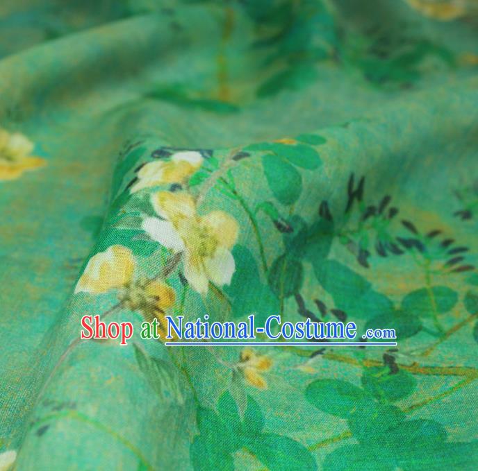 Traditional Green Linen Drapery Chinese Printing Flowers Pattern Ramine Fabric Asian Qipao Dress Flax Cloth