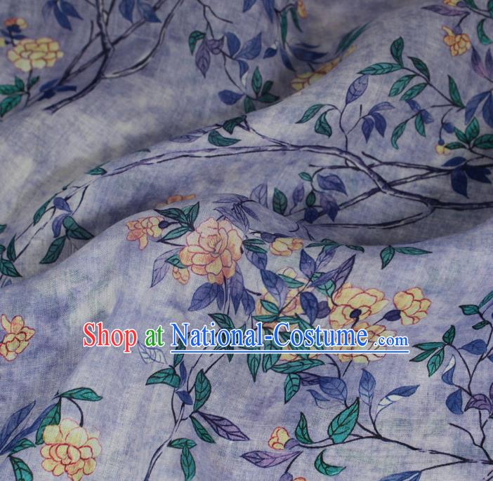 Chinese Printing Flowers Pattern Flax Cloth Traditional Linen Drapery Asian Qipao Dress Violet Ramine Fabric