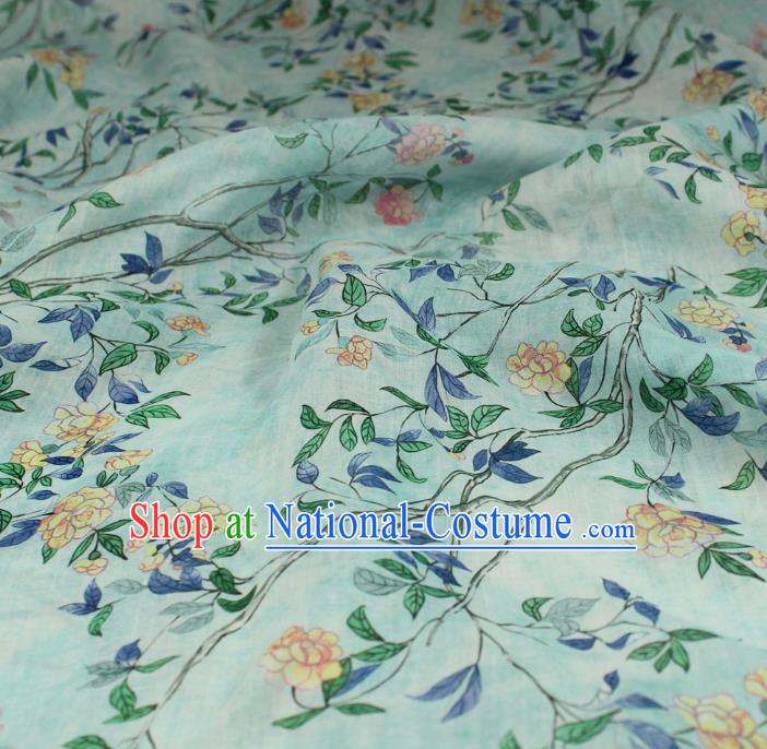 Chinese Light Green Flax Cloth Traditional Linen Drapery Asian Qipao Dress Printing Flowers Pattern Ramine Fabric