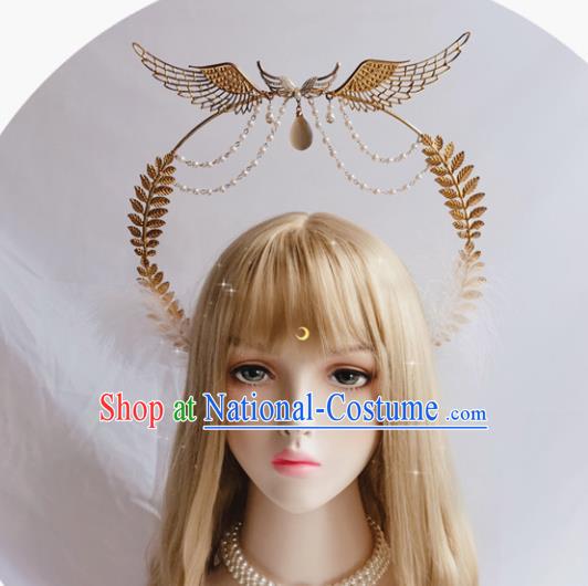 Halloween Stage Show Headwear Aureole and Pearls Royal Crown Handmade Cosplay Angel Wing Hair Accessories