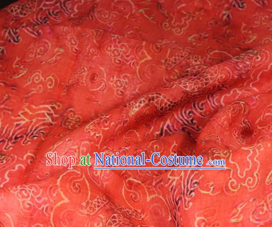 Chinese Traditional Cloud Dragon Pattern Red Flax Asian Tang Suit Linen Drapery Fabric Qipao Dress Cloth