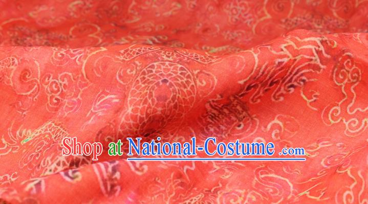 Chinese Traditional Cloud Dragon Pattern Red Flax Asian Tang Suit Linen Drapery Fabric Qipao Dress Cloth