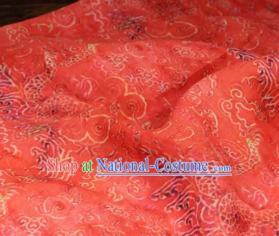 Chinese Traditional Cloud Dragon Pattern Red Flax Asian Tang Suit Linen Drapery Fabric Qipao Dress Cloth