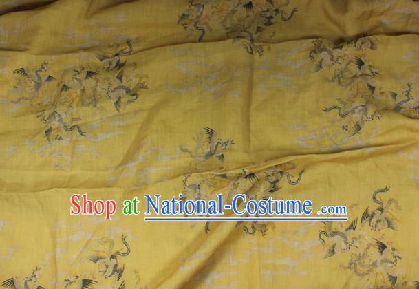 Chinese Traditional Phoenix Pattern Yellow Flax Asian Linen Drapery Qipao Dress Cloth Tang Suit Fabric