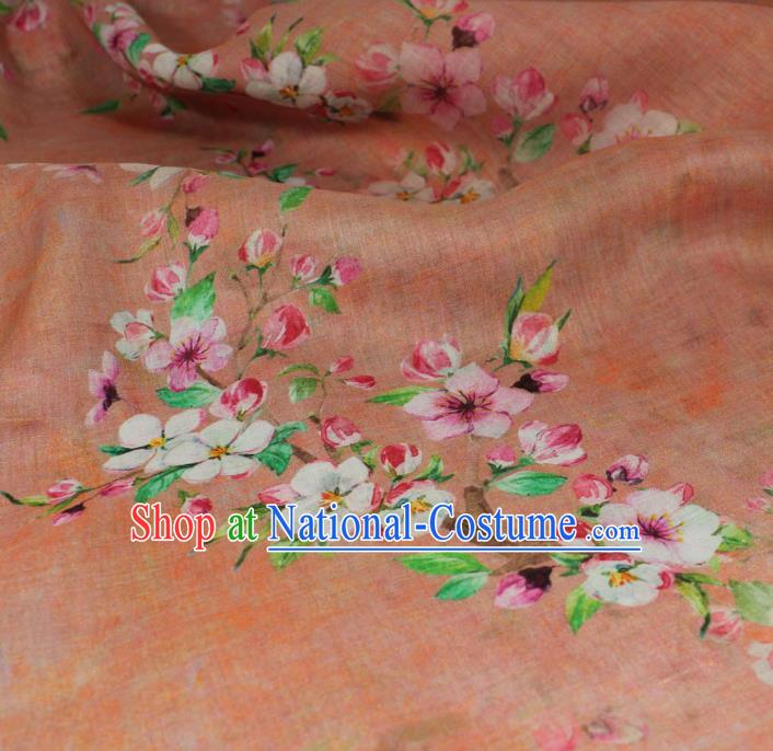 Chinese Printing Peach Blossom Pattern Pink Ramine Fabric Flax Cloth Traditional Asian Qipao Dress Linen Drapery