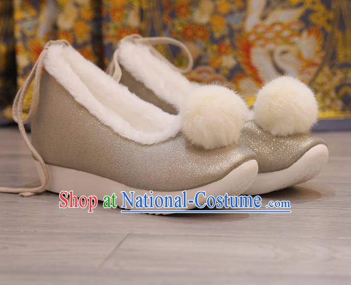 Handmade China Grey Satin Shoes Stage Show Hanfu Shoes Princess Shoes Opera Shoes