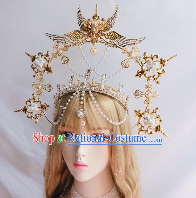 Halloween Cosplay Princess Royal Crown and Aureole Stage Show Gothic Headwear Handmade Bride Hair Accessories