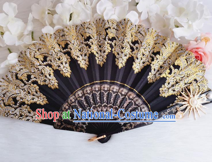 Classical Court Black Lace Fan Wedding Accordion Handmade Retro Bridal Folding Fans