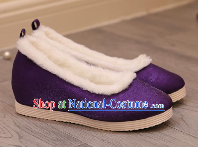 China Purple Satin Shoes Opera Shoes Princess Shoes Handmade Cloth Shoes Winter Shoes