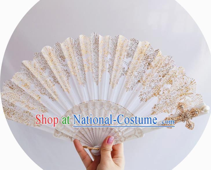 Classical Wedding White Lace Fan Handmade Retro Court Folding Fans Crucifix Accordion