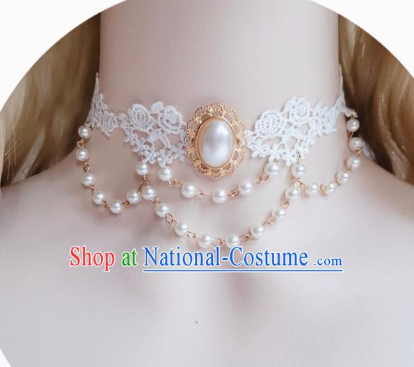 Europe Court White Lace Necklace Baroque Bride Pearls Necklet Halloween Cosplay Princess Accessories