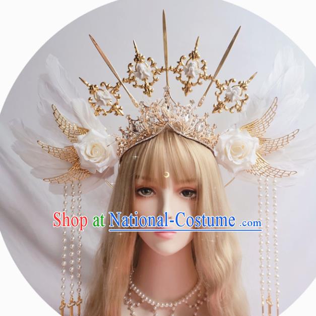 Halloween Cosplay Goddess Royal Crown and Aureole Stage Show Queen Headwear Handmade Angell Wing Hair Accessories