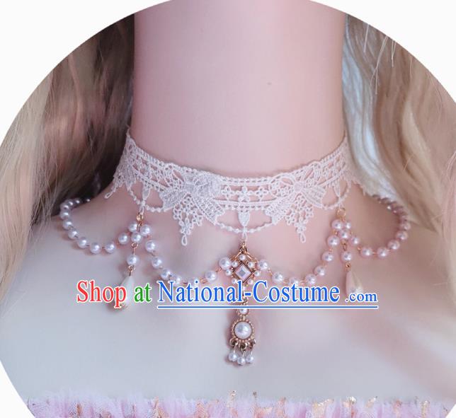 Custom Lolita Lace Pearls Necklace Halloween Cosplay Wedding Accessories Bride Necklet