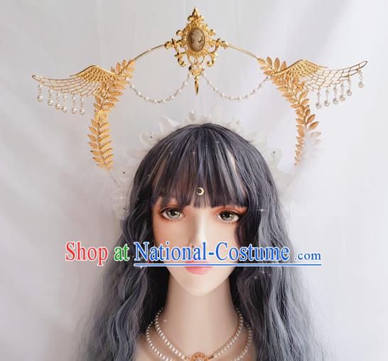 Handmade Renaissance Royal Crown Halloween Stage Show Headwear Bride Angel Wings Hair Accessories