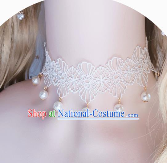 Top Stage Show Pearls Necklace Halloween Cosplay Accessories Europe Court White Lace Necklet