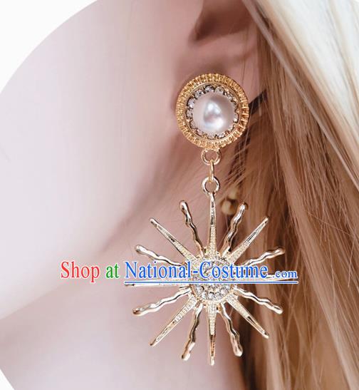 Handmade Golden Sun Earrings Retro Accessories Europe Cosplay Eardrop